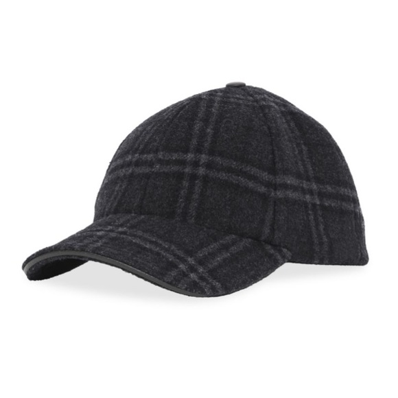 Burberry Wool Cashmere Blend Check Hat Baseball Cap Black Adjustable - Picture 1 of 8